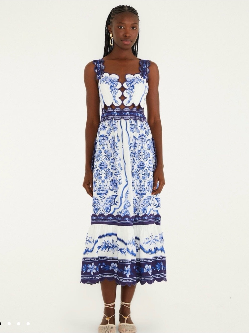FARM Rio Porcelain Garden blue white floral Midi Dress NWT